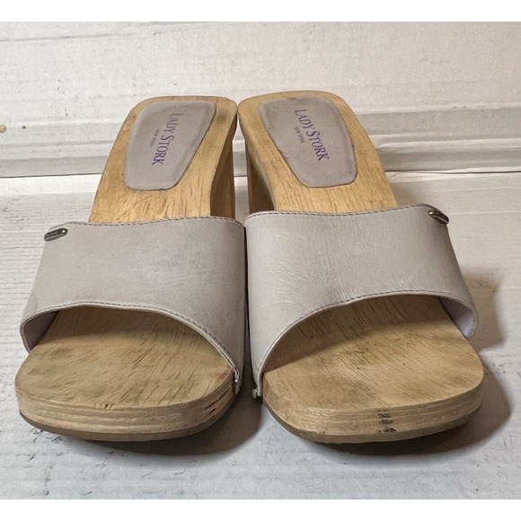 Lady Stork Shoes Wooden Slip on Sandals Size 39 US 8.5 Gray - Picture 8 of 10